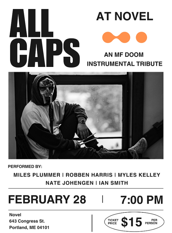 Live Music - All Caps: an MF DOOM Instrumental Tribute @ Novel Book Bar & Cafe | Portland | Maine | United States